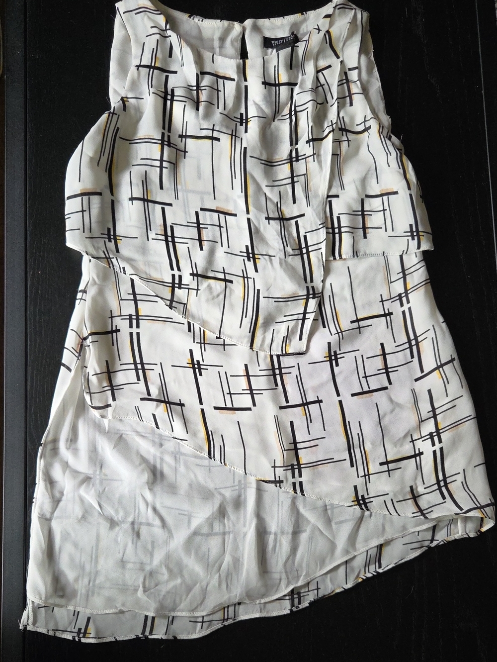 White House Black Market White Blouse with Black & Gold Accents